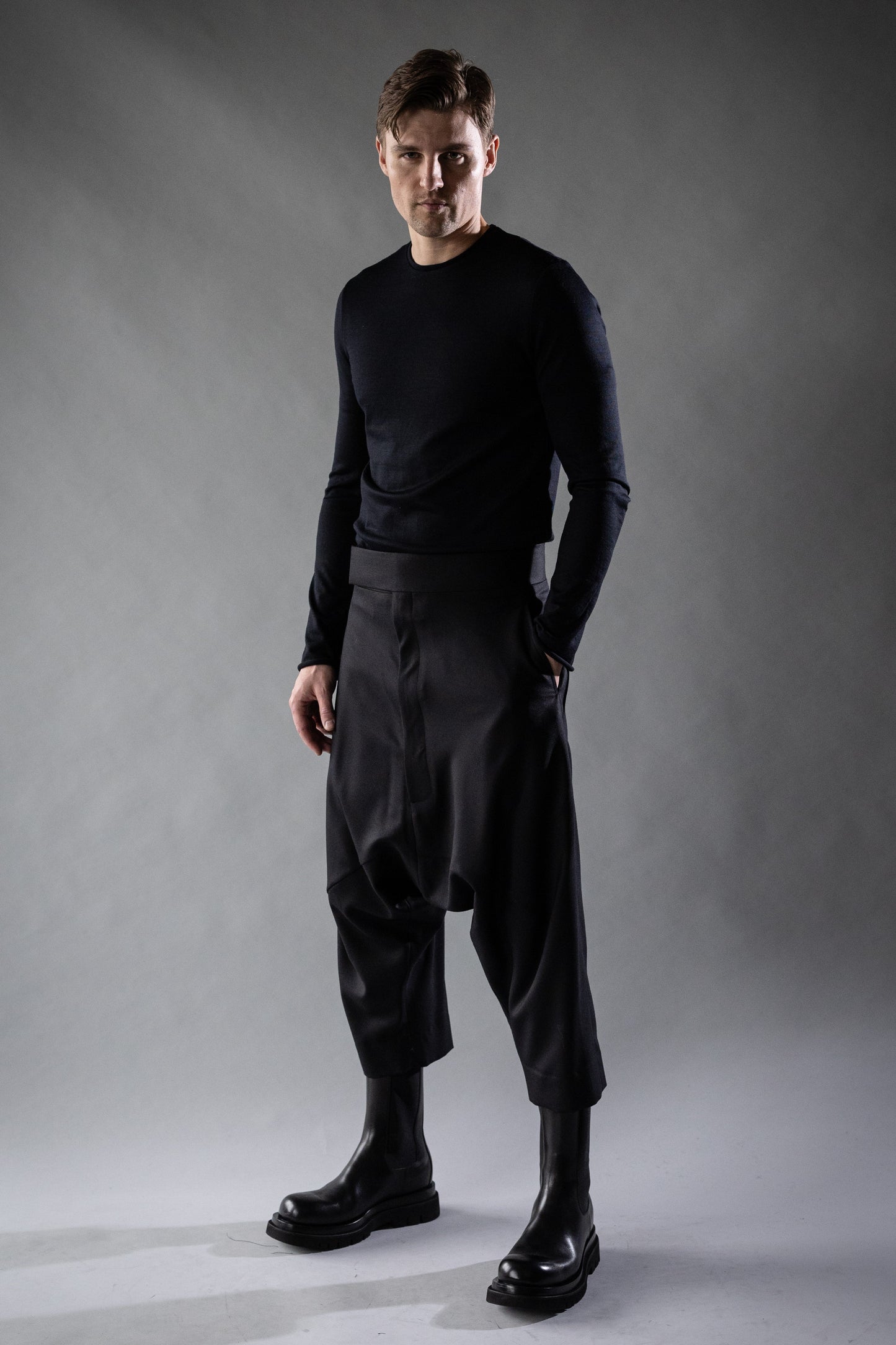 Black Wool Twill TIDAL Trousers