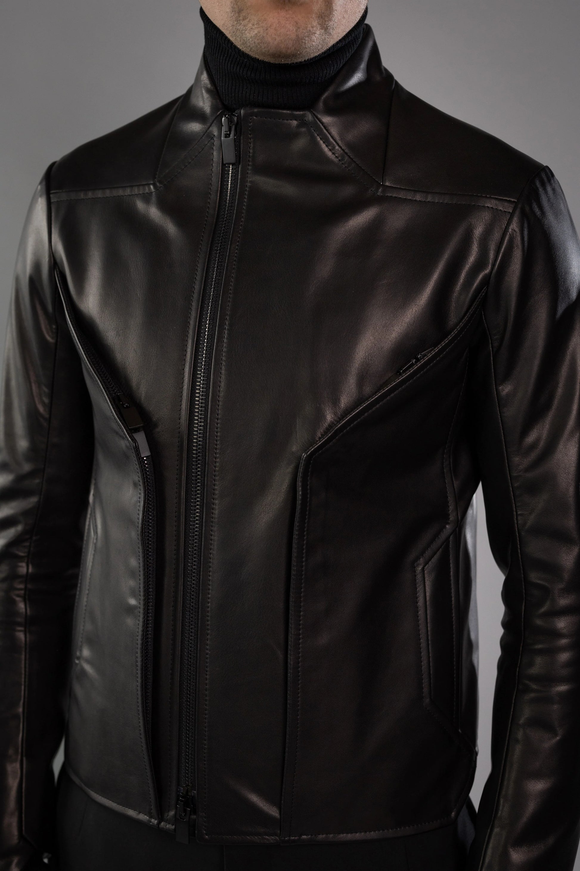 Black Roma Cow Leather BEVEL JACKET – The Archive Black Roma Cow Leather BEVEL JACKET – The Archive