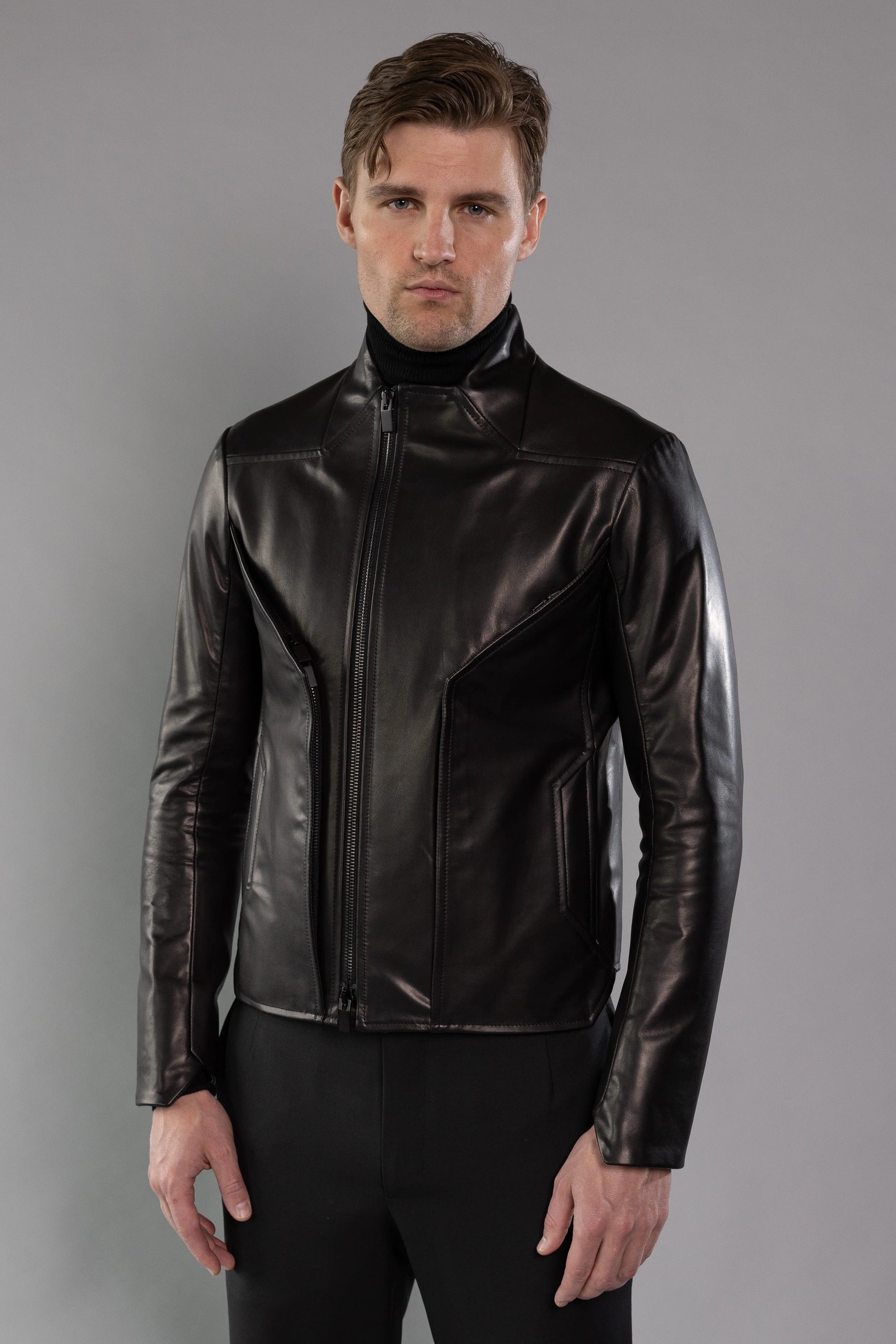 Black Roma Cow Leather BEVEL JACKET – The Archive Black Roma Cow Leather BEVEL JACKET – The Archive