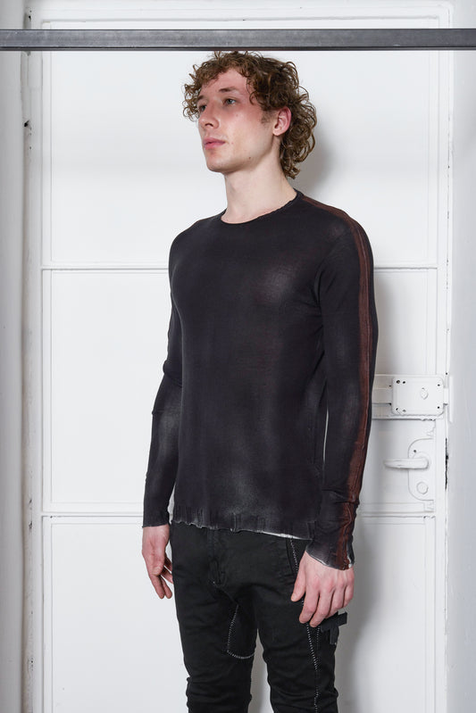 Black Wash Hand Painted Brown Seams Sweater