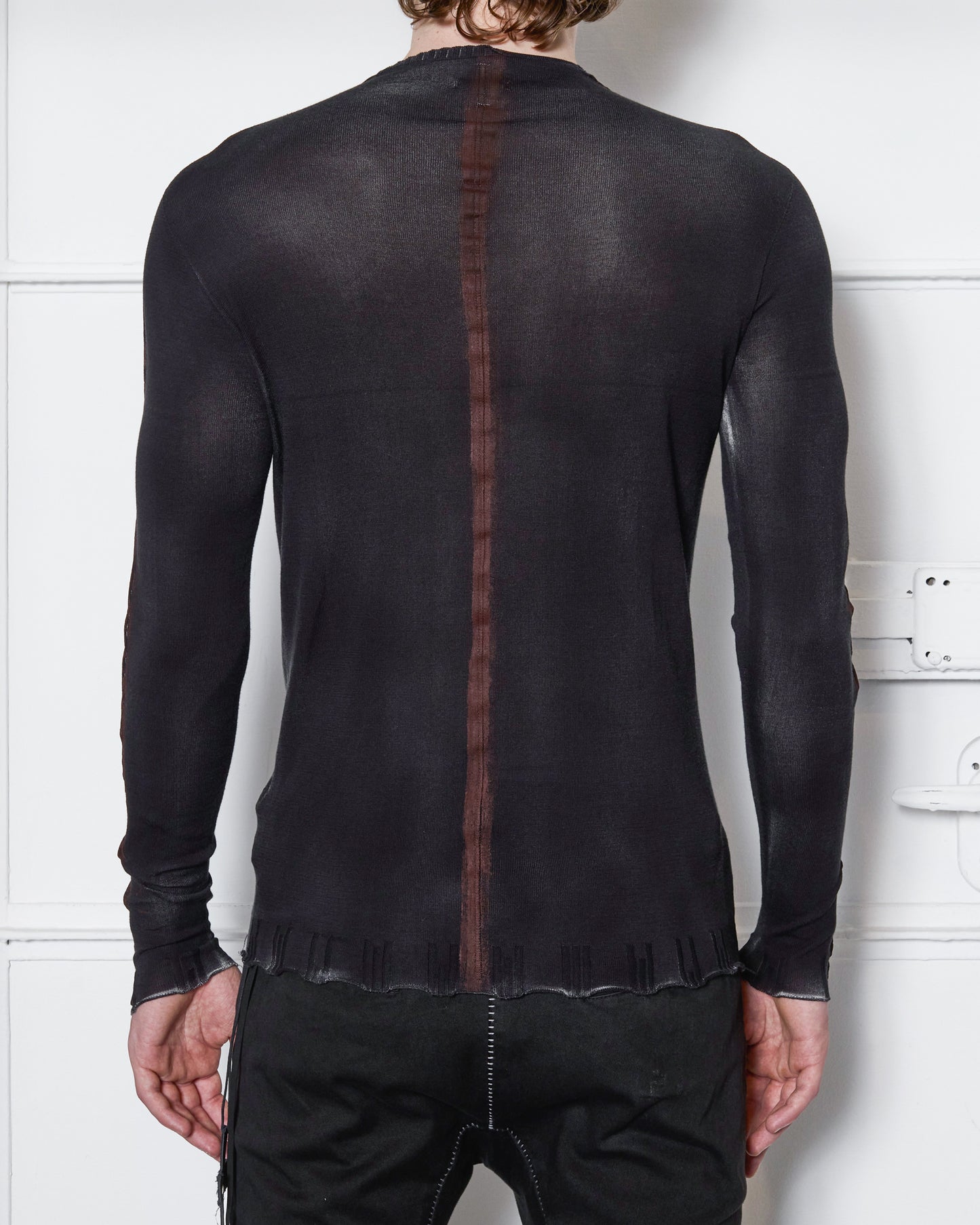 Black Wash Hand Painted Brown Seams Sweater