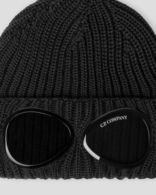 Black Extra Fine Wool Knit Goggle Cap by CP Company