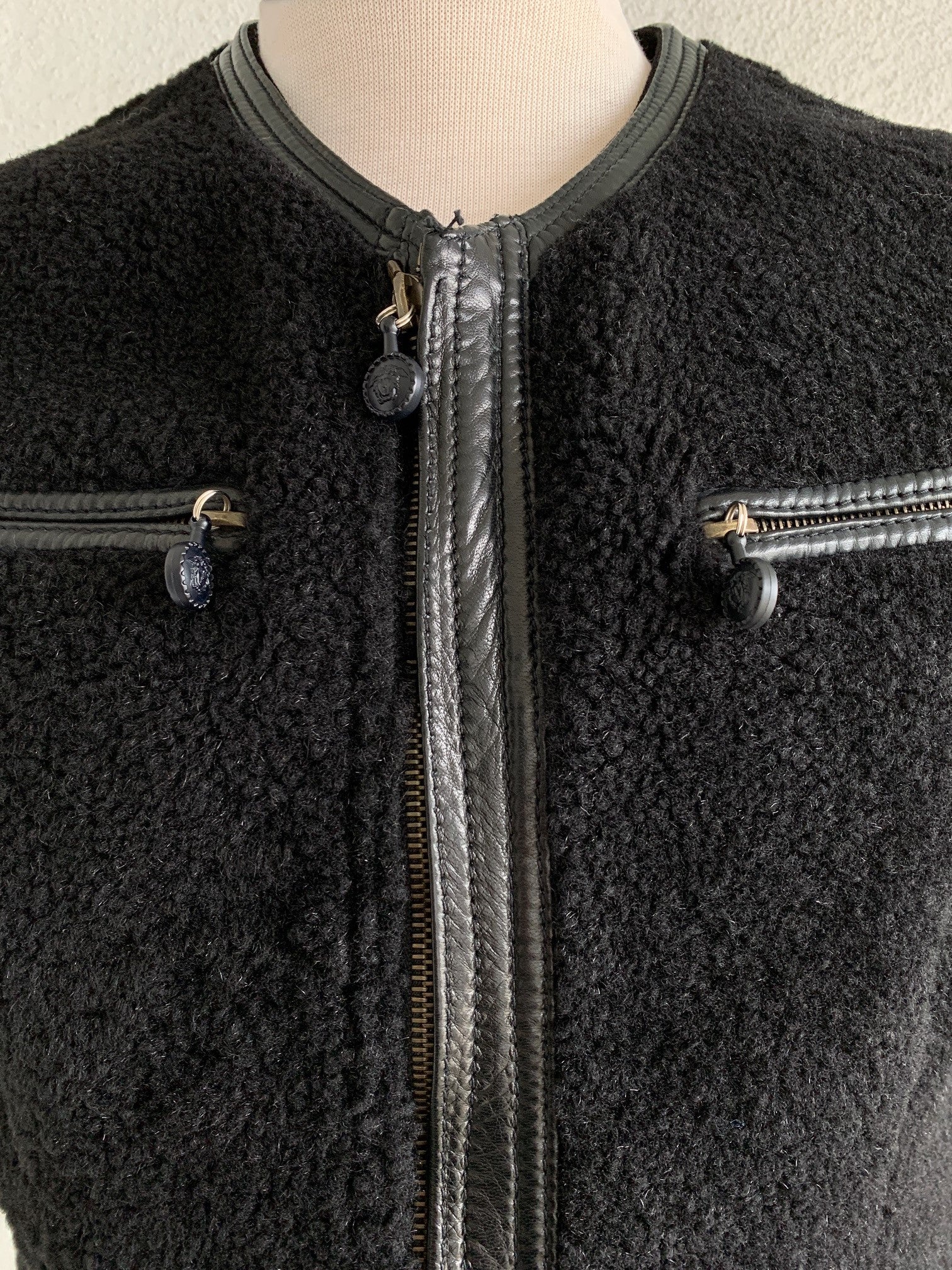 Black Shearling Zipper Vest by Gianni Versace