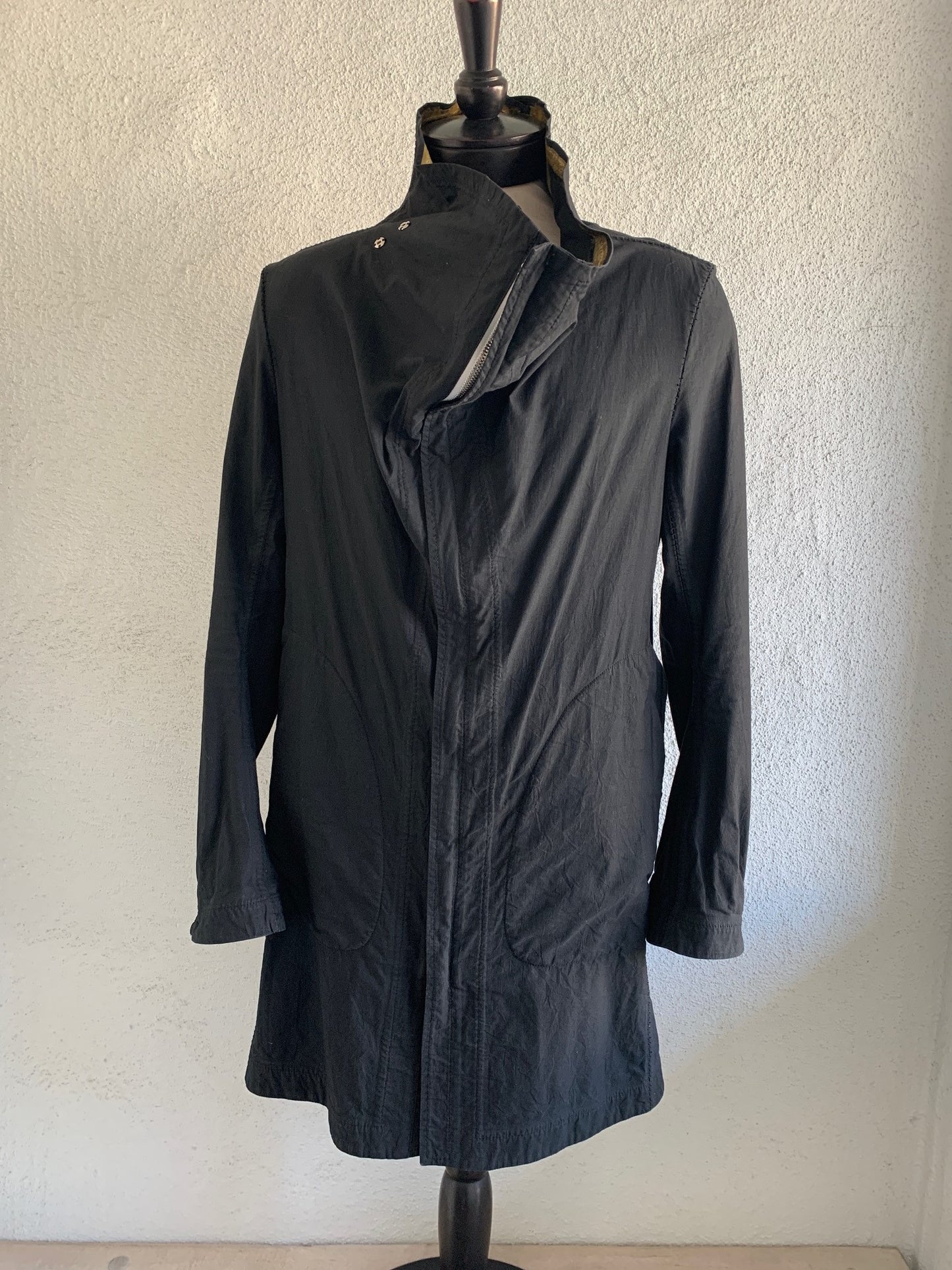 Black Object Dyed Visible Meltlock Button down Parka with Prosthetic Elbow by Carol Christian Poell
