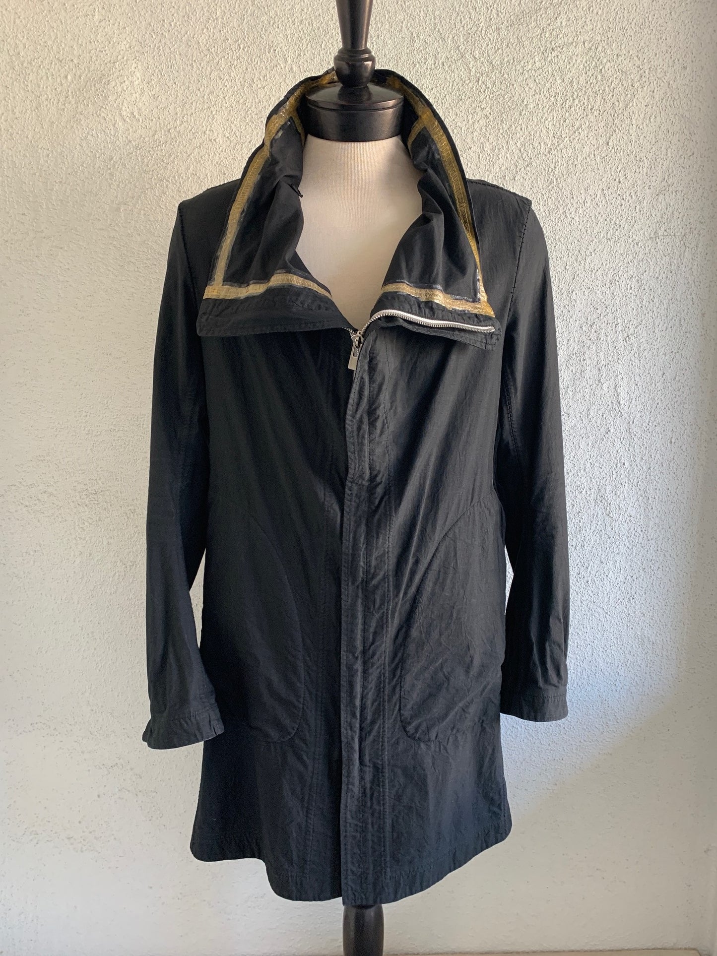 Black Object Dyed Visible Meltlock Button down Parka with Prosthetic Elbow by Carol Christian Poell