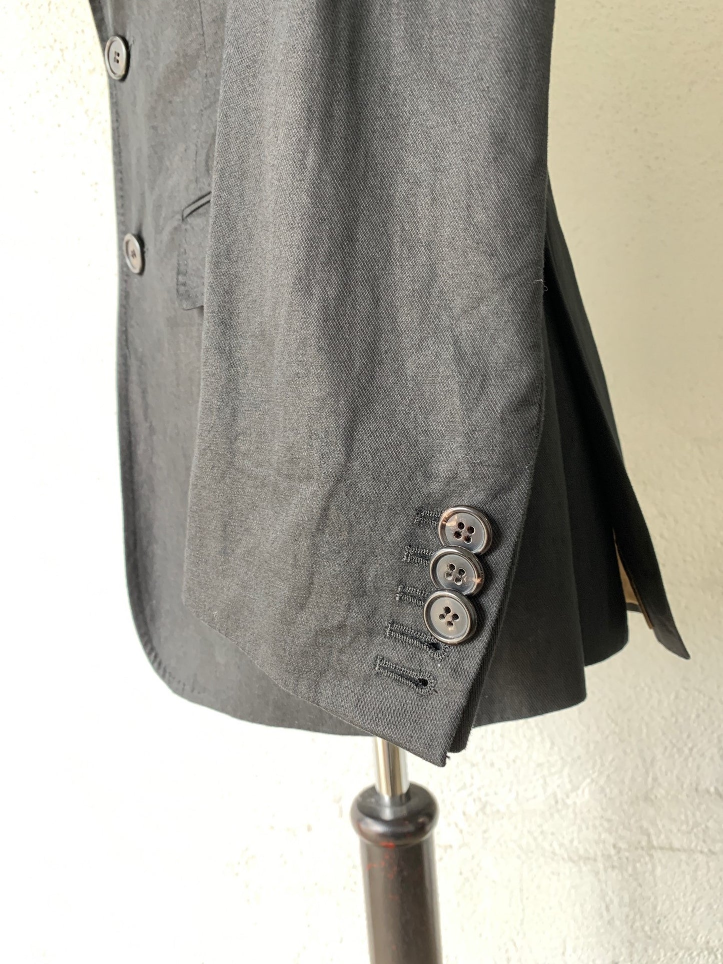 Black 3 Button Peak Lapel Black Cotton Tux Jacket by Jan & Carlos