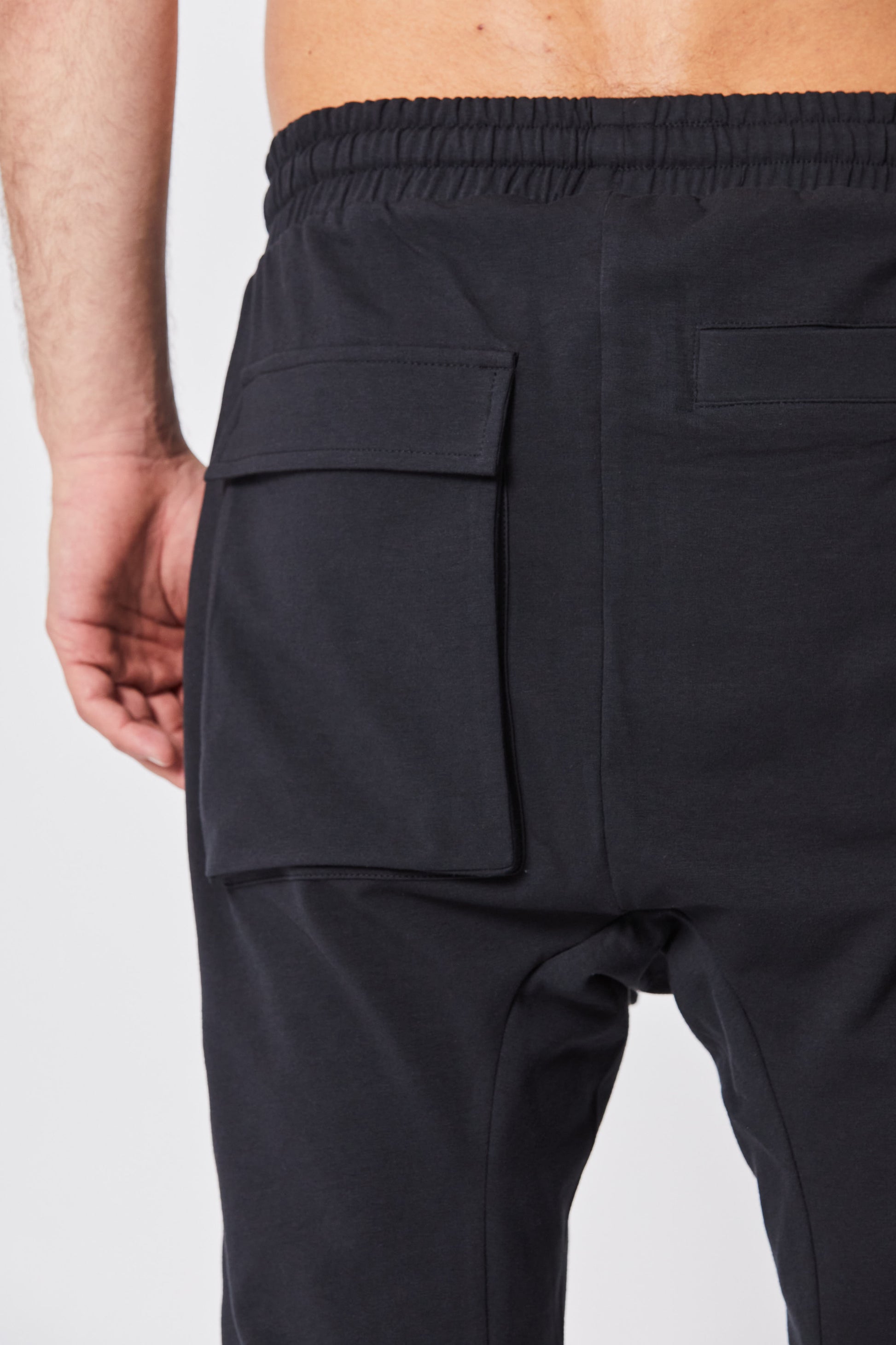 Black Stretch Cotton Modal Drop Crotch Shorts MST 379 – The Archive