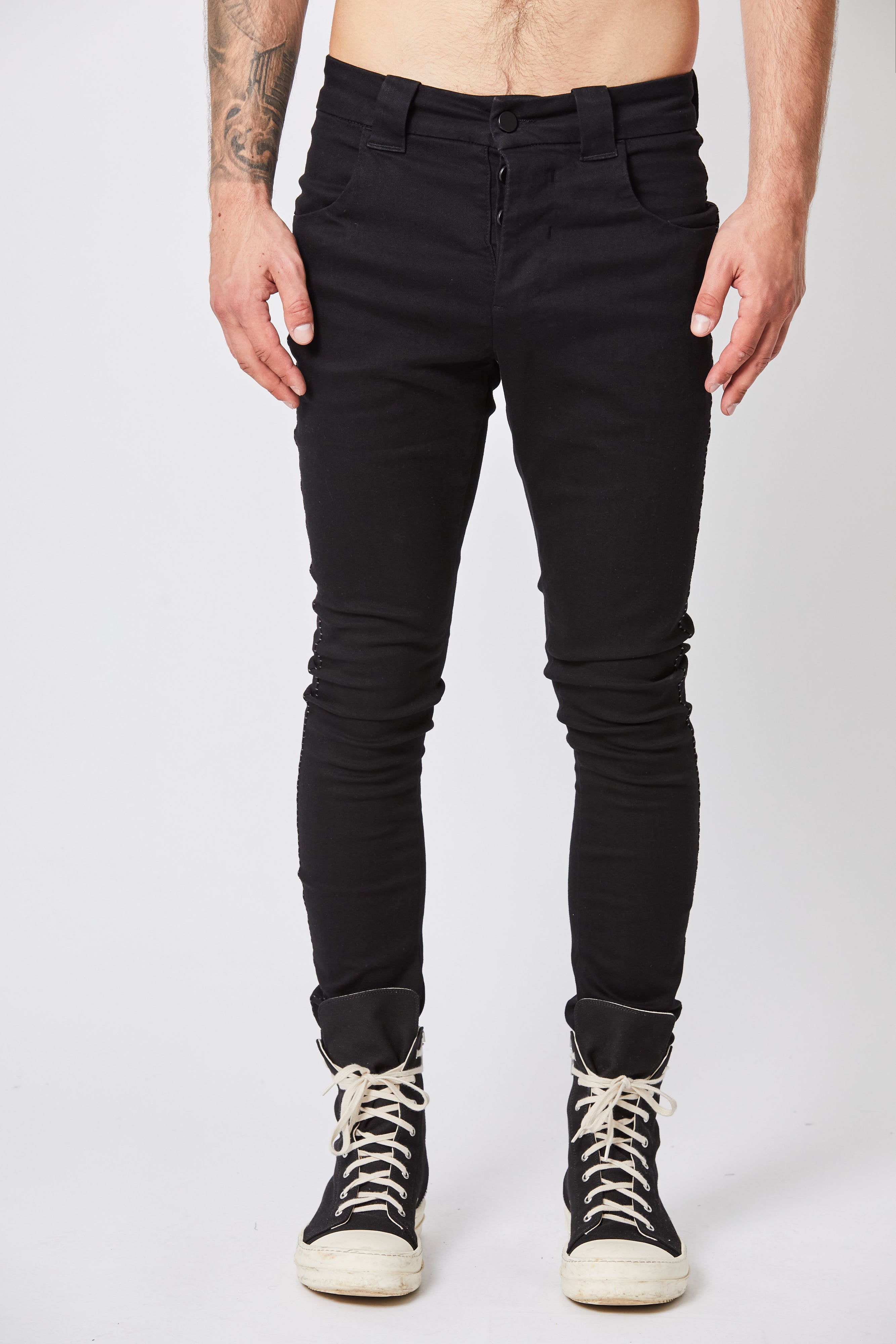 Men's Black Skinny Fit Biker Jeans With Zip Cuff | Boohoo UK