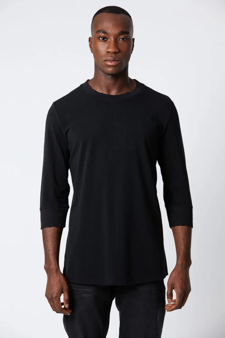 Black Round Neck Three Quarter Sleeves T-Shirt MTS 699