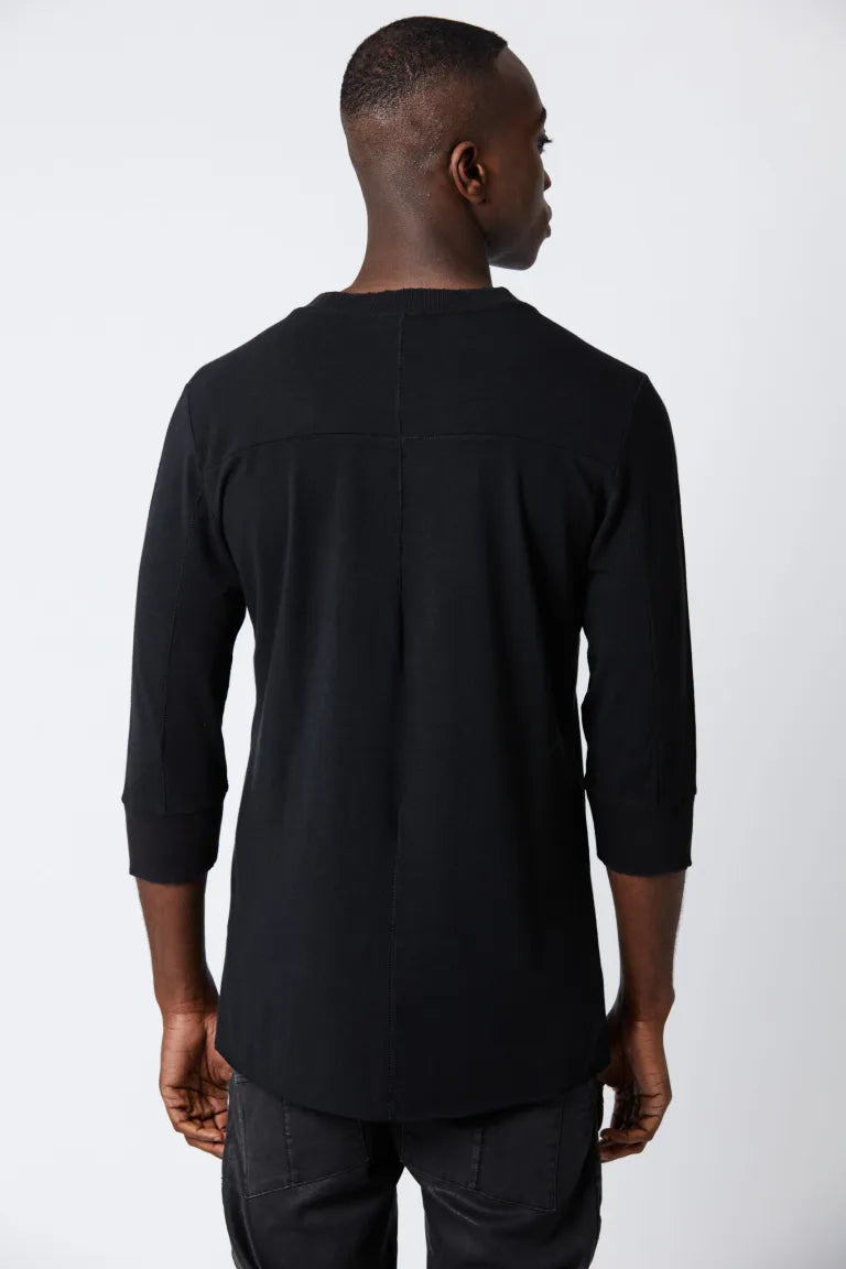 Black Round Neck Three Quarter Sleeves T-Shirt MTS 699