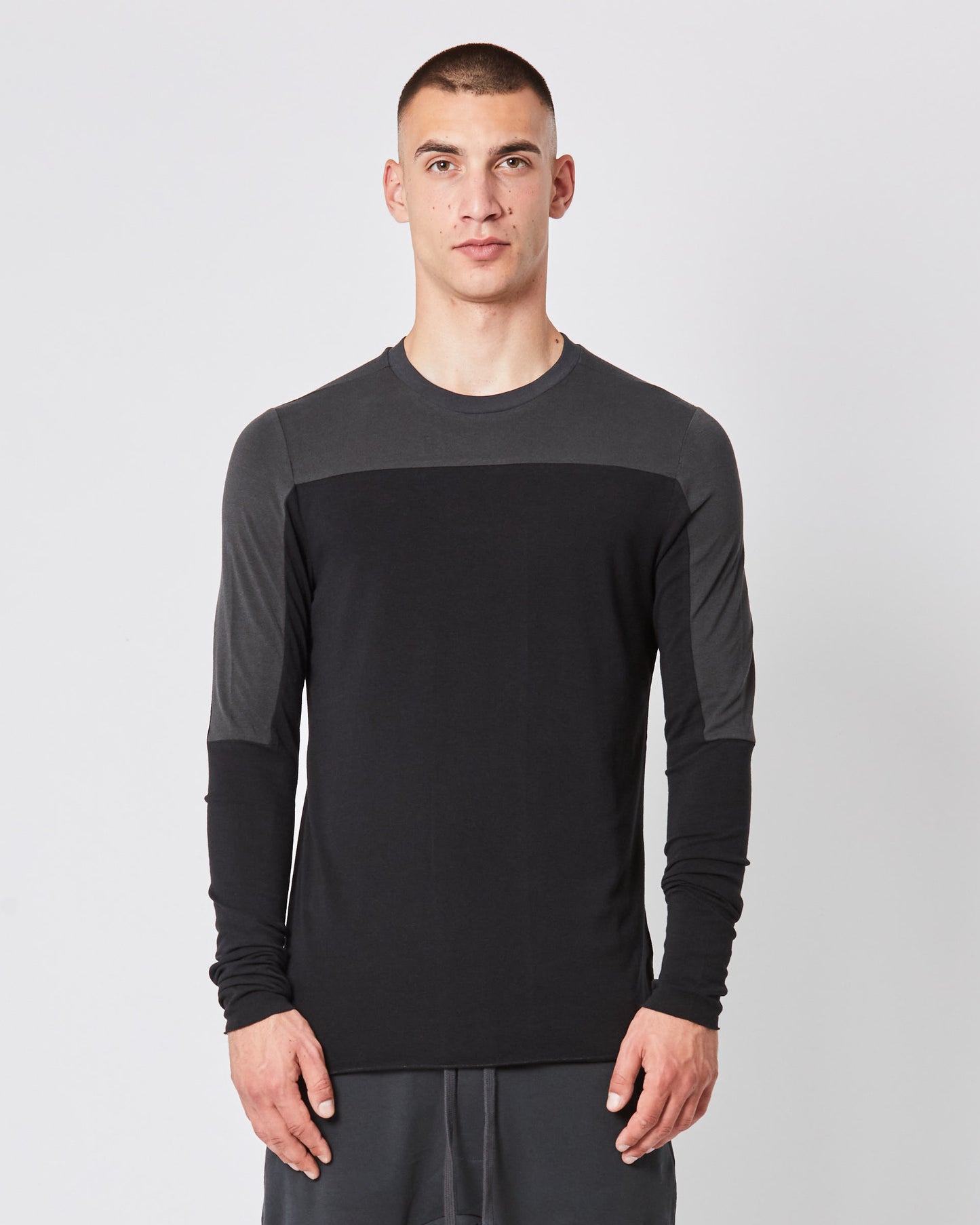 Black and Grey Panel Cotton Modal Long Sleeve T-shirt MTS 723