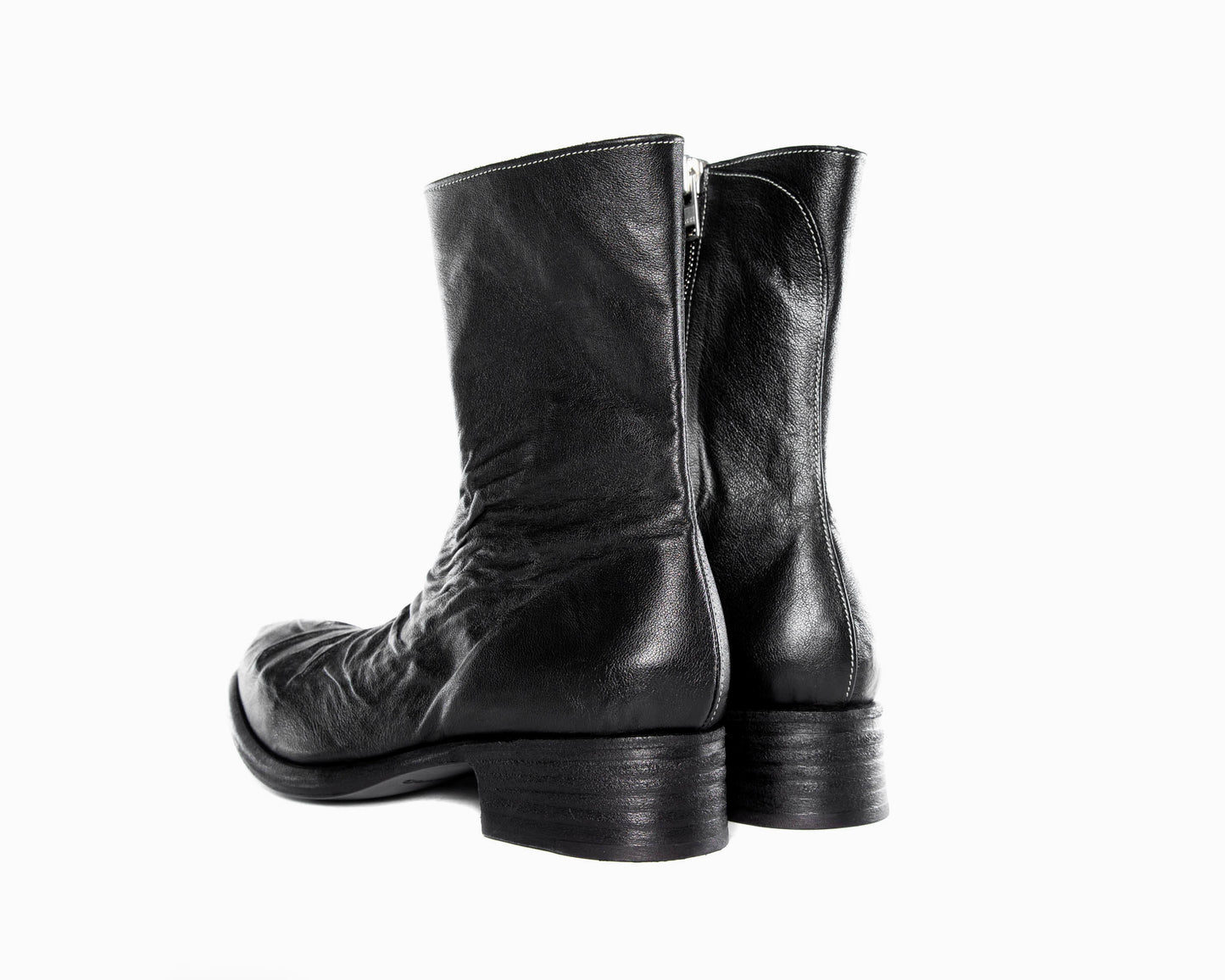 Black Wrinkle Creases Calf Leather Side Zipper CONSERVATIVE Boots by SODERBERG