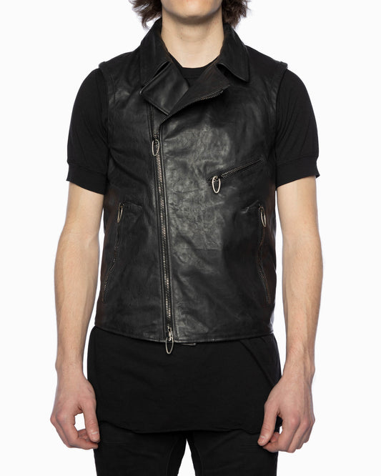 Black Sleeveless Horse Leather Perfecto Vest Jacket