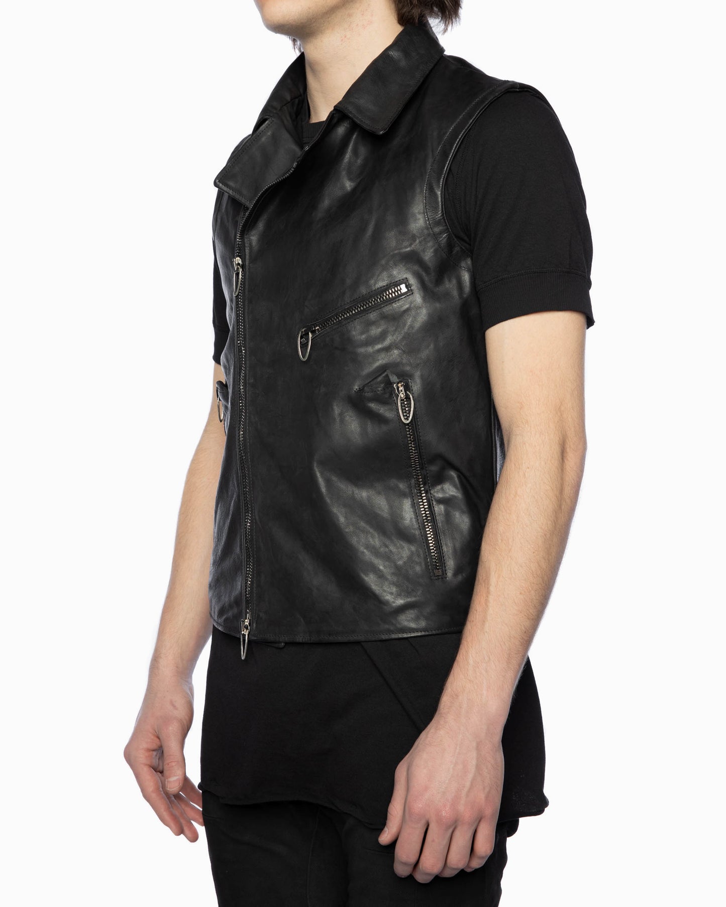 Black Sleeveless Horse Leather Perfecto Vest Jacket