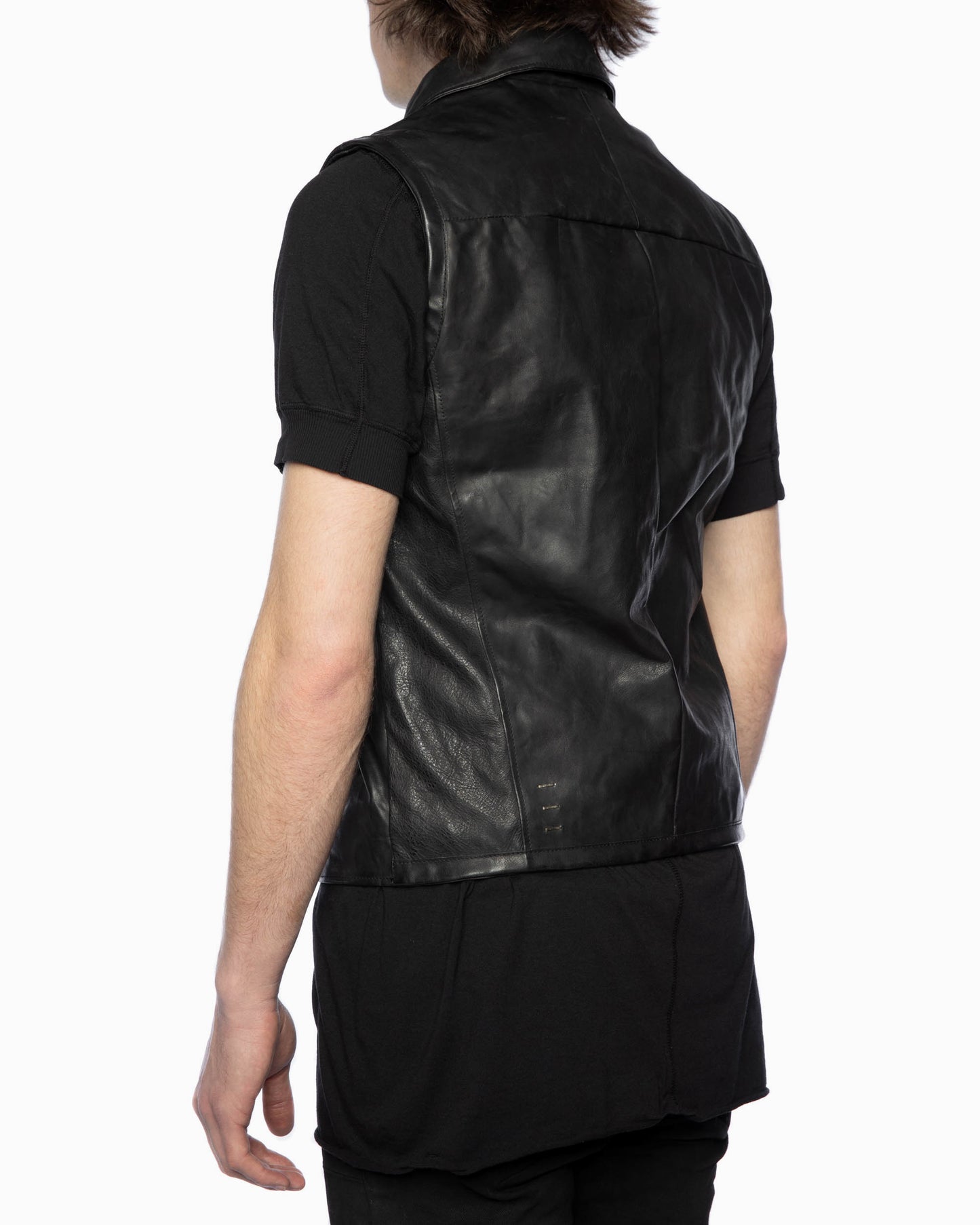 Black Sleeveless Horse Leather Perfecto Vest Jacket
