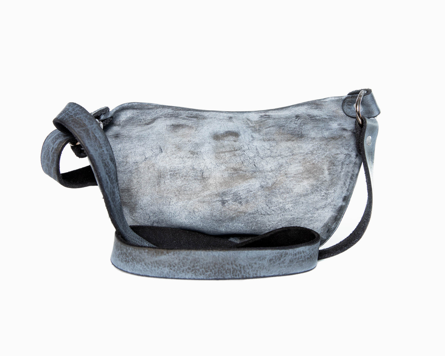 Silver Grey Mottled Paint Over Black Soft Horse Leather Small Belt Bag Q100_SDD