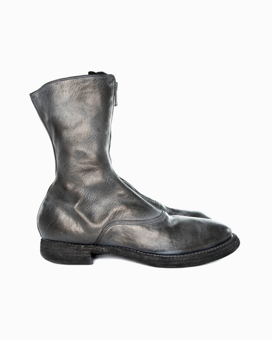 Silver Grey Mottled Paint Over Black Soft Horse Leather New Army  Double Sole Boots 310WZ_SDD