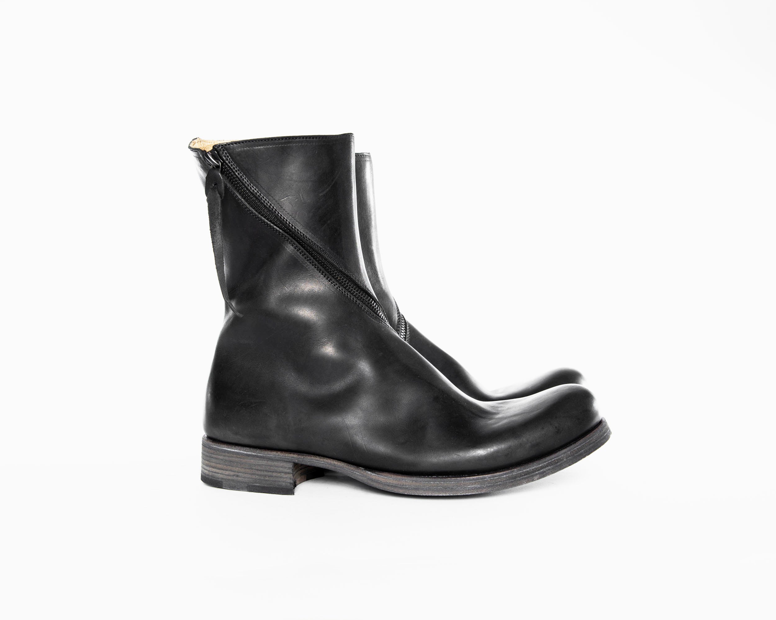 Black Front Spiral Zipper Calf Leather Boots S1G3Z – The Archive