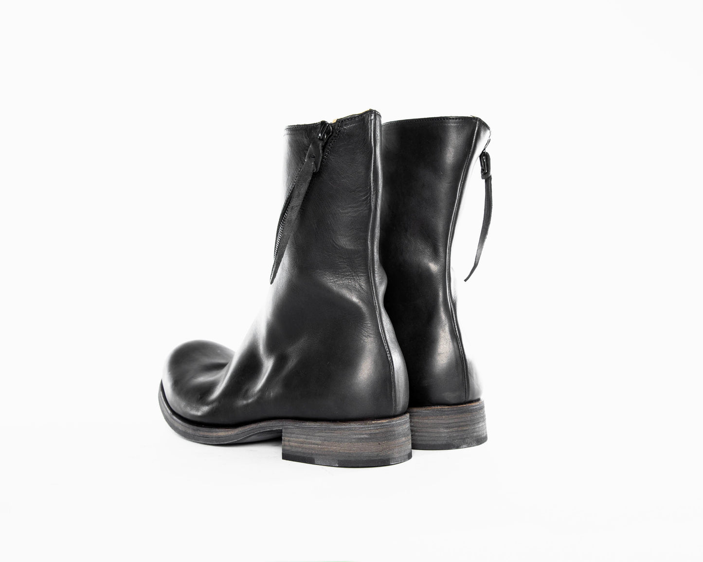 Black Front Spiral Zipper Calf Leather Boots S1G3Z